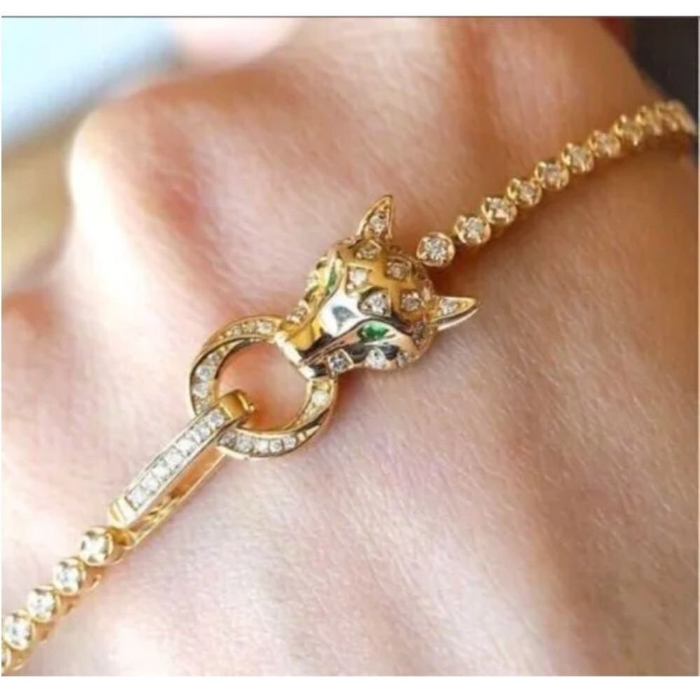 Unbelievably Gorgeous, PANTHER head 14 karat gold Overlay Platinum bracelet - Picture 2 of 9